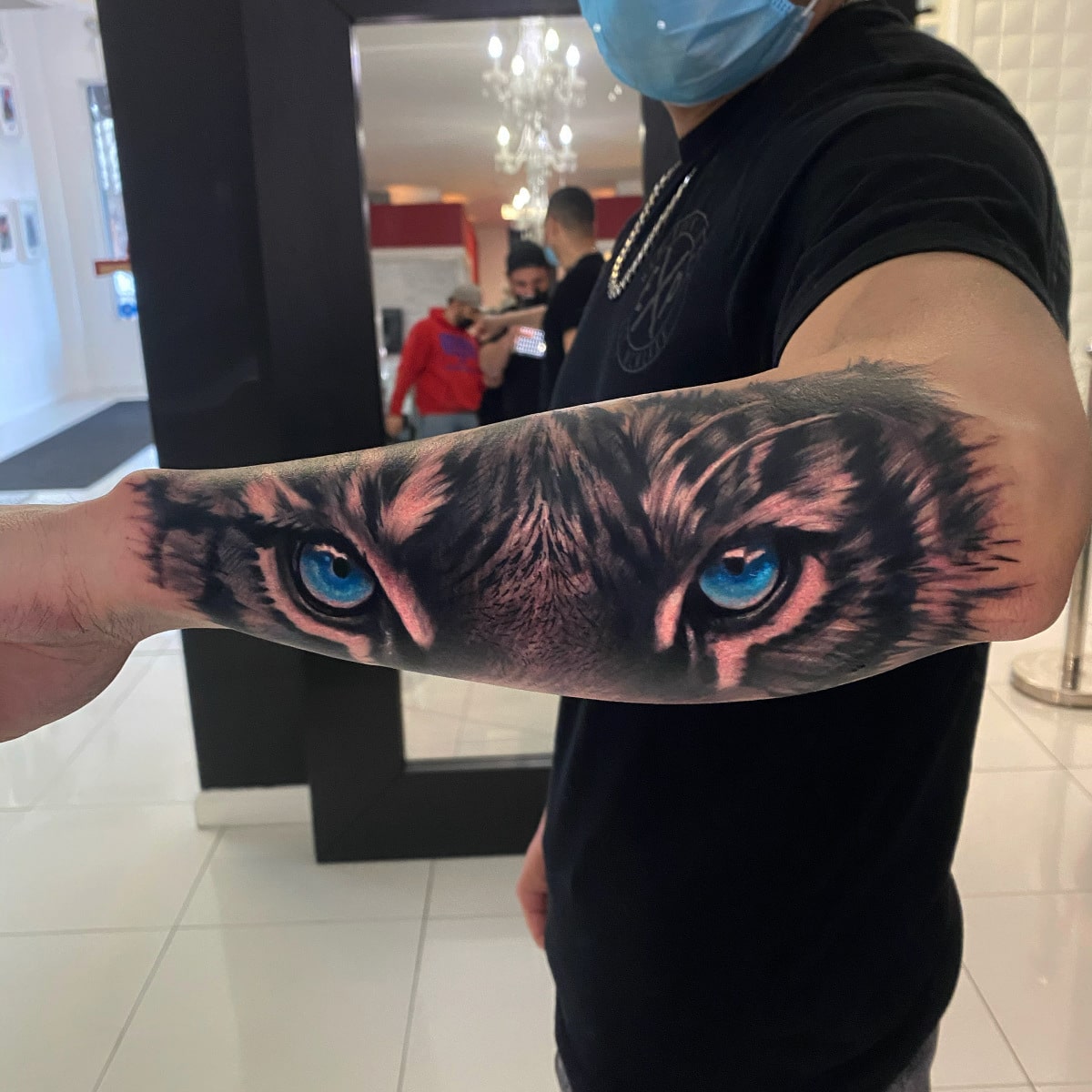 Tattoo Artist Rekha on Instagram Wolf tattoo with blue eyes with compass  and background with jungle wolf Tattoo by artlineartist design by  artlineartist for